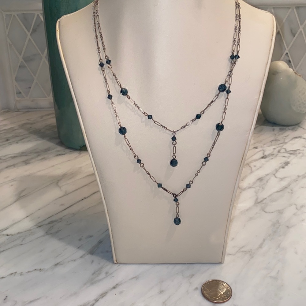 Sterling silver and blue crystal double necklace